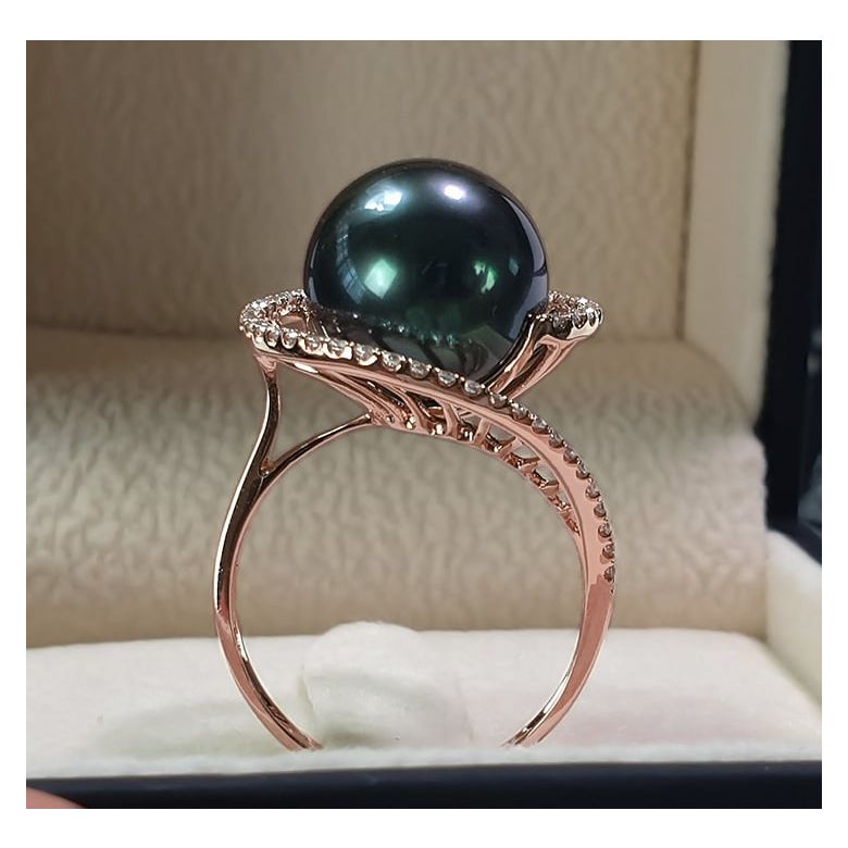 Anello Elliptique - Oro Rosa, Diamanti e Perla di Tahiti - 3