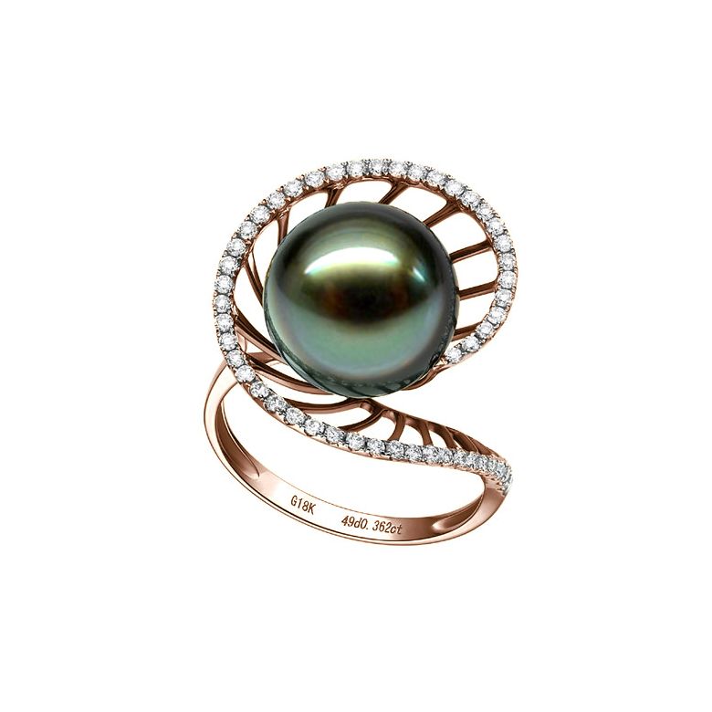 Anello Elliptique - Oro Rosa, Diamanti e Perla di Tahiti - 5