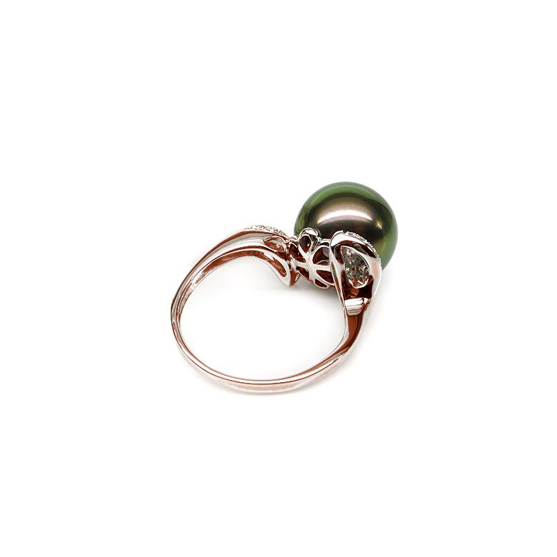 Anello Standing - Oro Rosa, Diamanti e Perla di Tahiti - 3