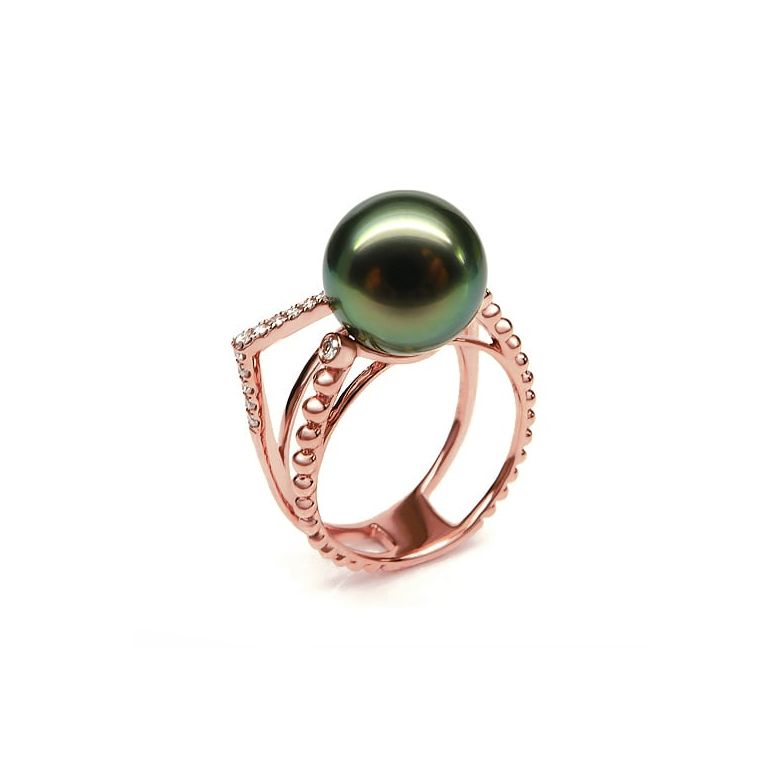 Anello perla di Tahiti, Oro rosa, diamanti - Saperlipopette - 1