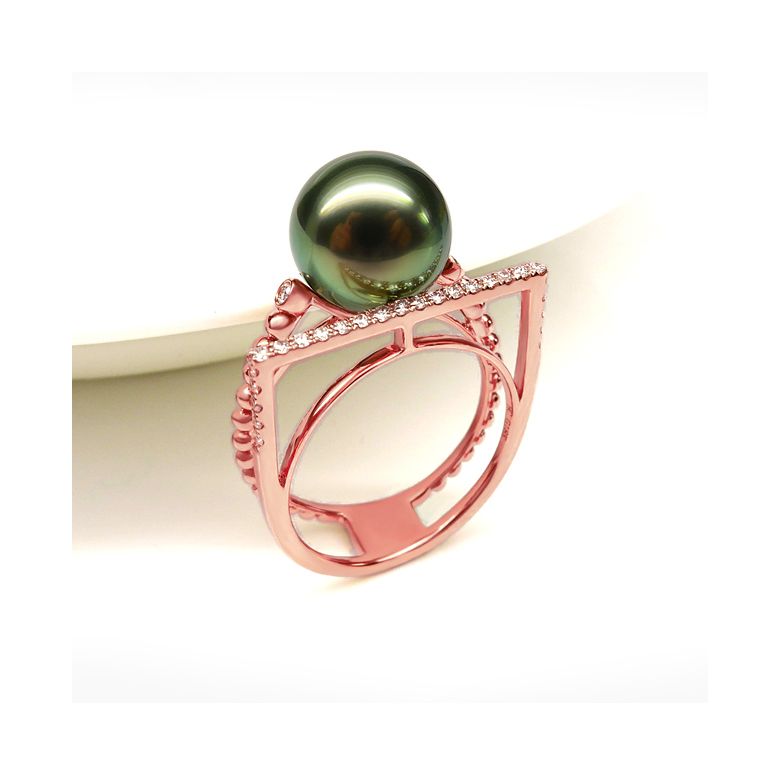 Anello perla di Tahiti, Oro rosa, diamanti - Saperlipopette - 3