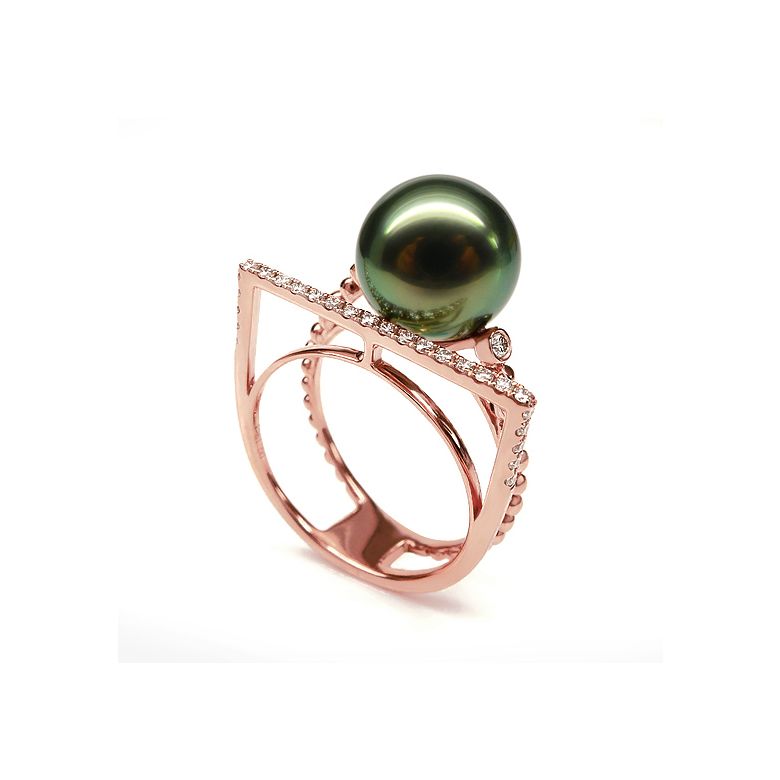Anello perla di Tahiti, Oro rosa, diamanti - Saperlipopette - 4