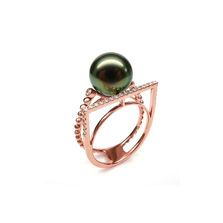 Anello perla di Tahiti, Oro rosa, diamanti - Saperlipopette - 6