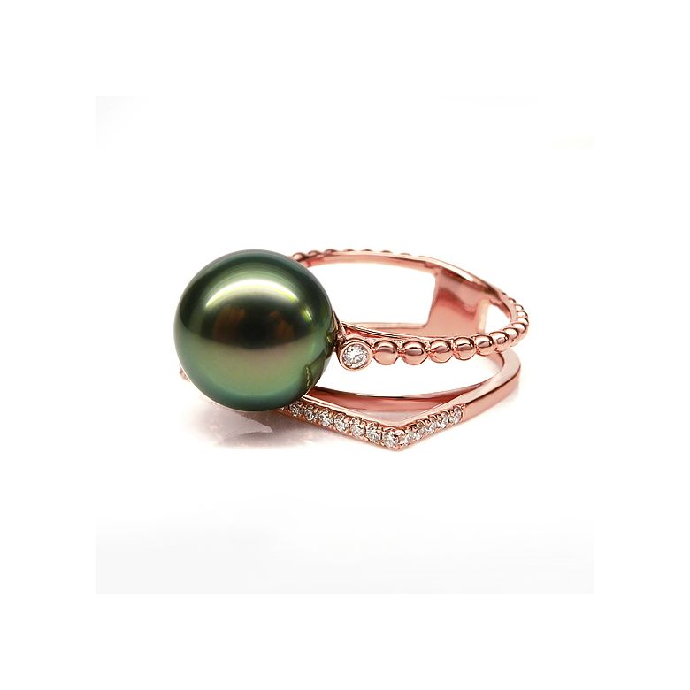 Anello perla di Tahiti, Oro rosa, diamanti - Saperlipopette - 7