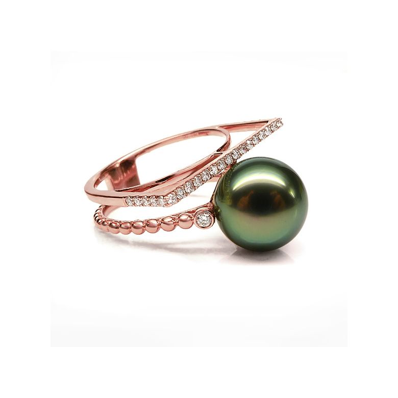 Anello perla di Tahiti, Oro rosa, diamanti - Saperlipopette - 8