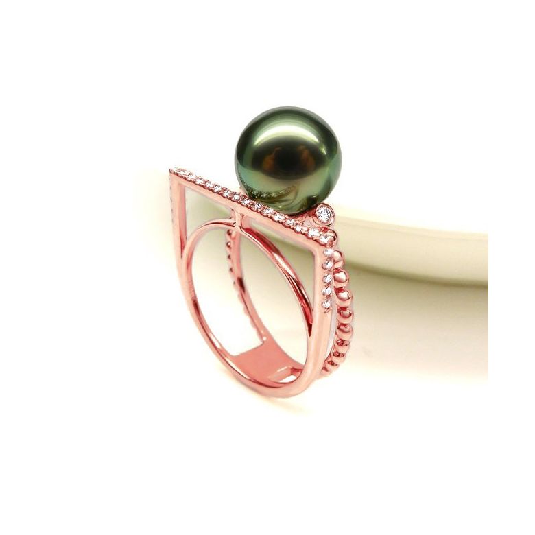 Anello perla di Tahiti, Oro rosa, diamanti - Saperlipopette - 11