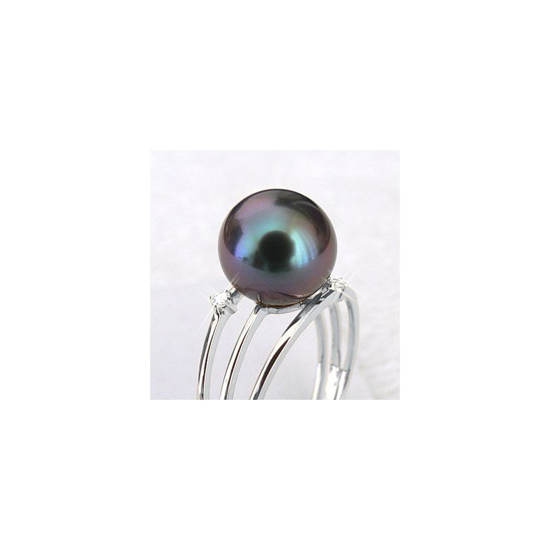 Anello Triplo Castle - Oro Bianco, Diamanti e Perla di Tahiti - 2