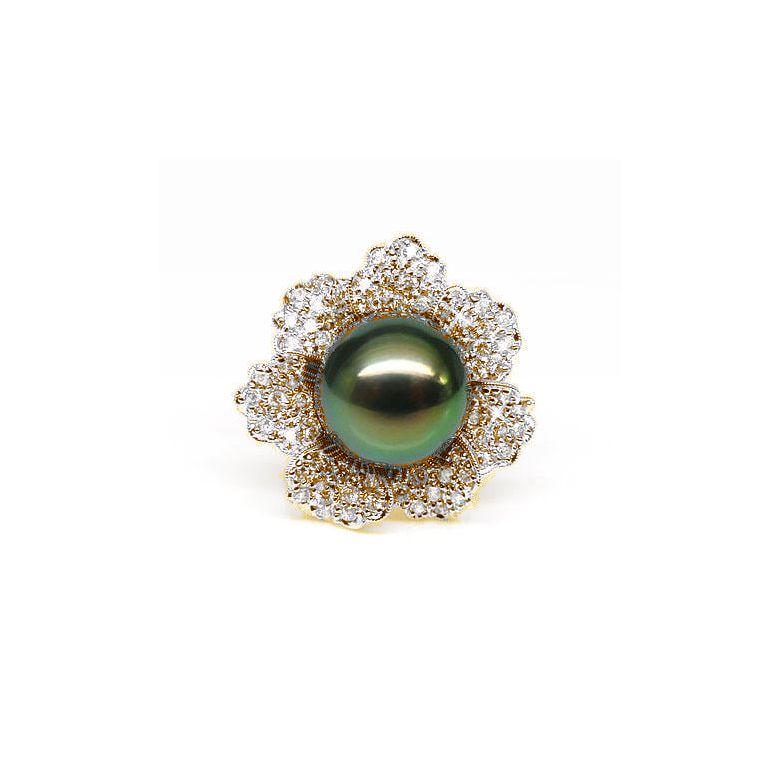 Anello Petali - Oro Giallo, Diamanti e Perla di Tahiti - 3