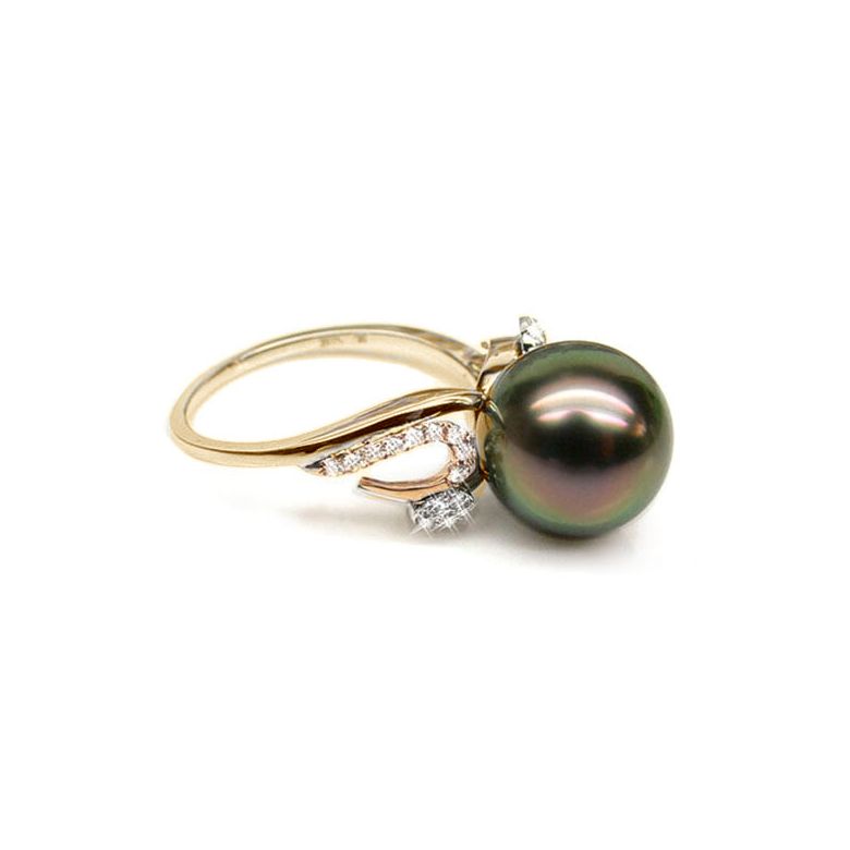 Anello Kourilles Oro Giallo & Giallo - Perla di Tahiti Nera, Pavone - 9.5/10mm | Gemperles - 1