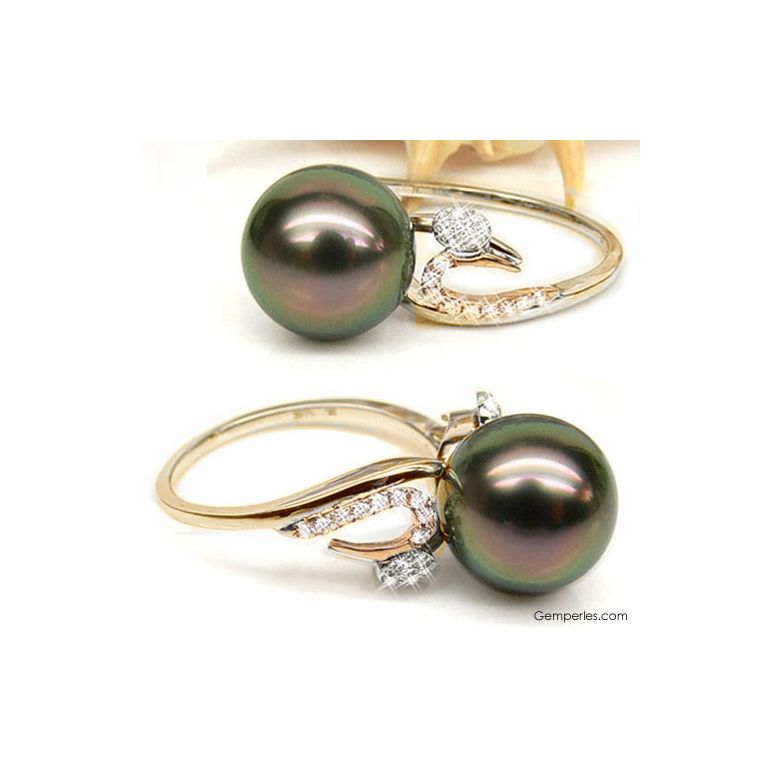Anello Kourilles Oro Giallo & Giallo - Perla di Tahiti Nera, Pavone - 9.5/10mm | Gemperles - 3