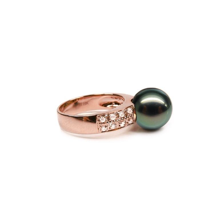 Anello Classico - Oro Rosa, Diamanti e Perla di Tahiti - 1