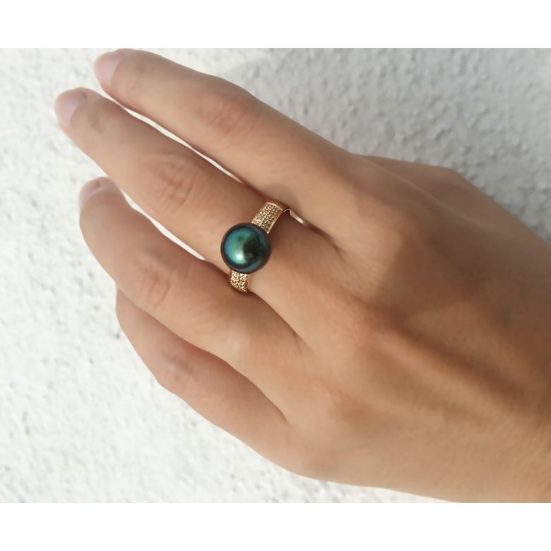 Anello Classico - Oro Rosa, Diamanti e Perla di Tahiti - 8