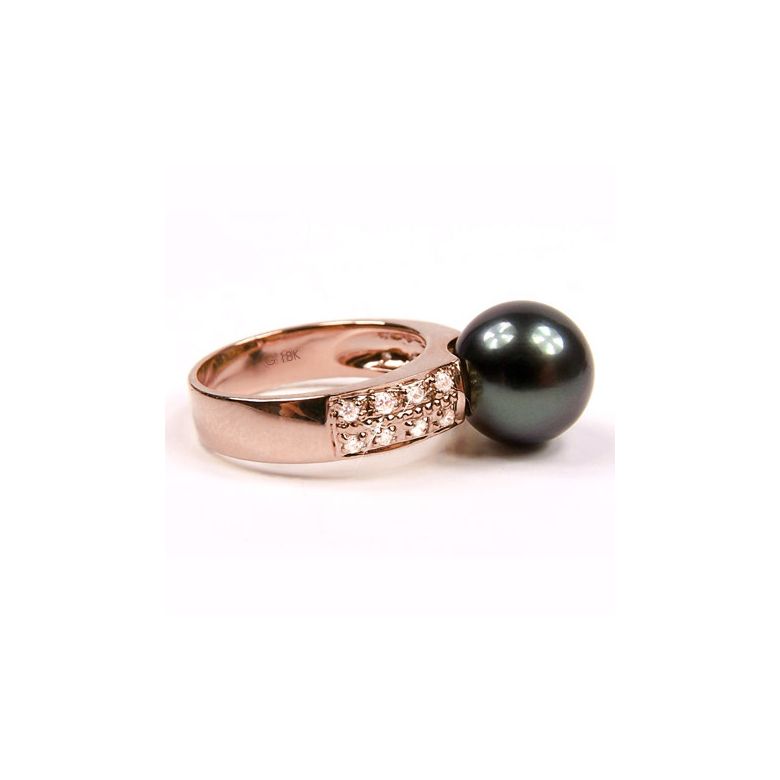 Anello Classico - Oro Rosa, Diamanti e Perla di Tahiti - 2