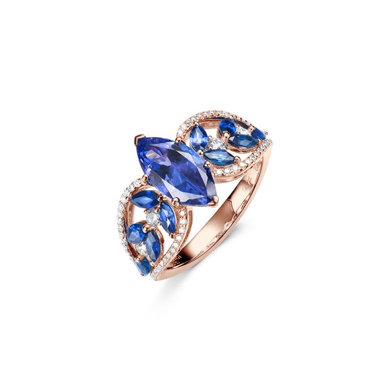 Anello Madre Natura - Zaffiro blu - Oro rosa, diamante - 1