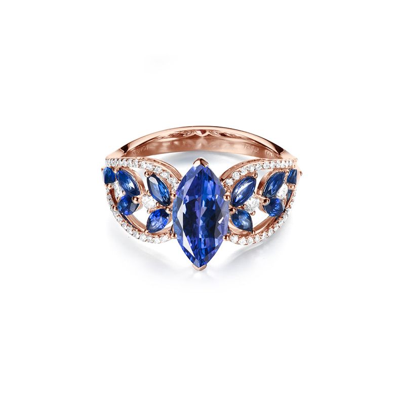 Anello Madre Natura - Zaffiro blu - Oro rosa, diamante - 3
