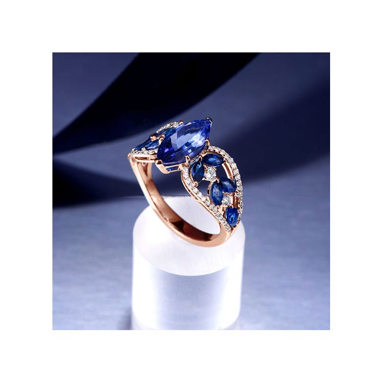 Anello Madre Natura - Zaffiro blu - Oro rosa, diamante - 4