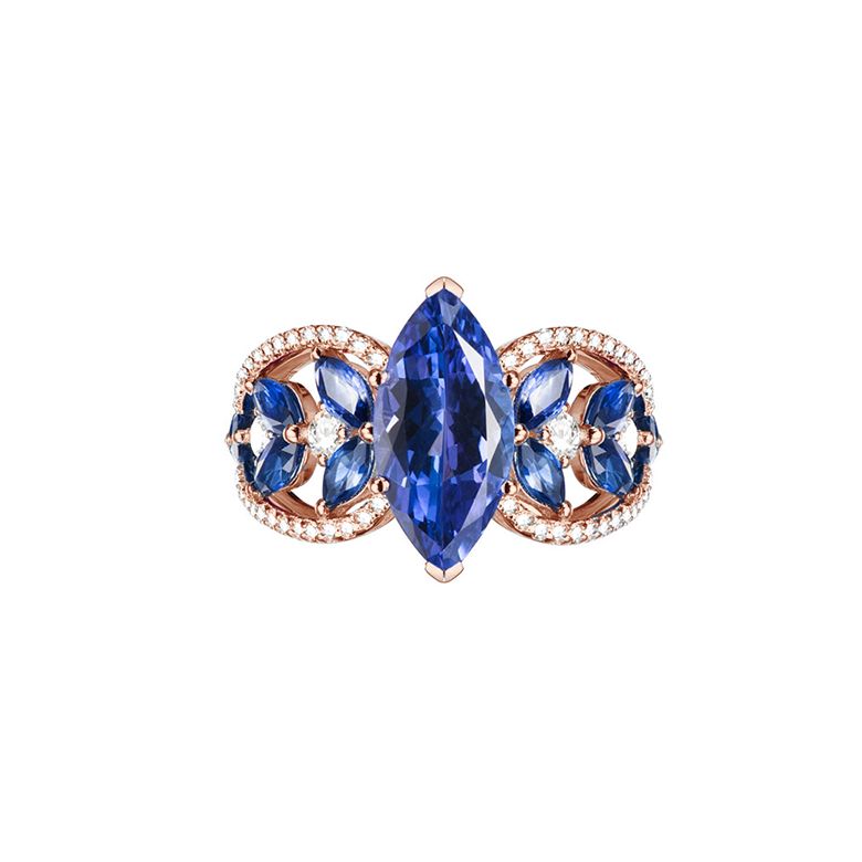Anello Madre Natura - Zaffiro blu - Oro rosa, diamante - 7
