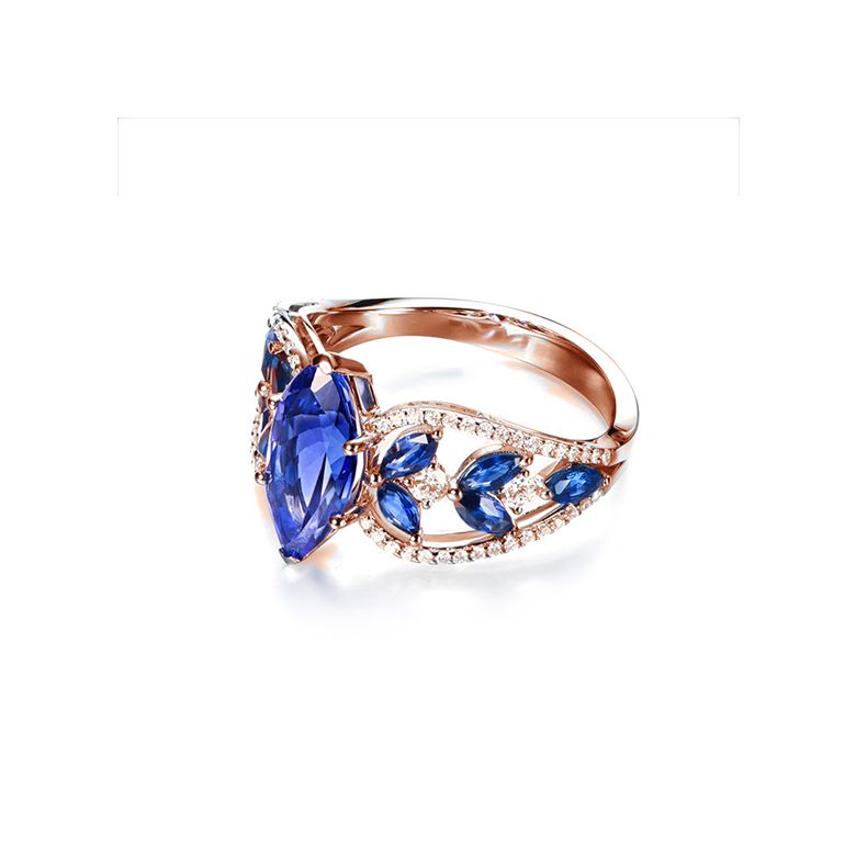 Anello Madre Natura - Zaffiro blu - Oro rosa, diamante - 8