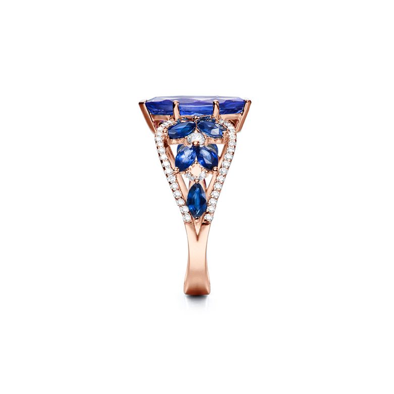 Anello Madre Natura - Zaffiro blu - Oro rosa, diamante - 9