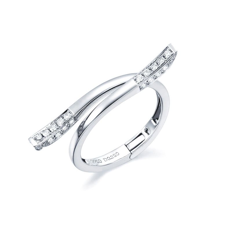 Anello ciondolo cuore d'oro bianco e diamanti | Polichinelle - 1
