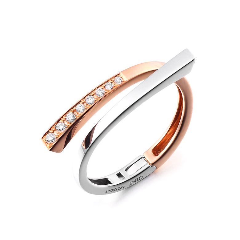 Anello ciondolo cuore - Oro bianco, rosa e diamanti 0190ct - 1