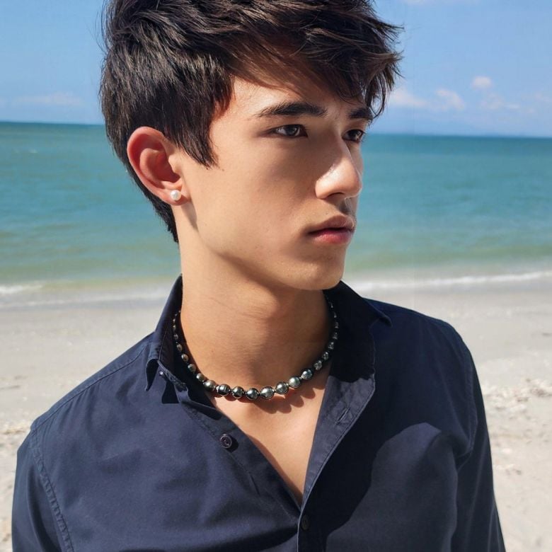 Collana Horizon Nero con Perla di Tahiti barocca da uomo - 1