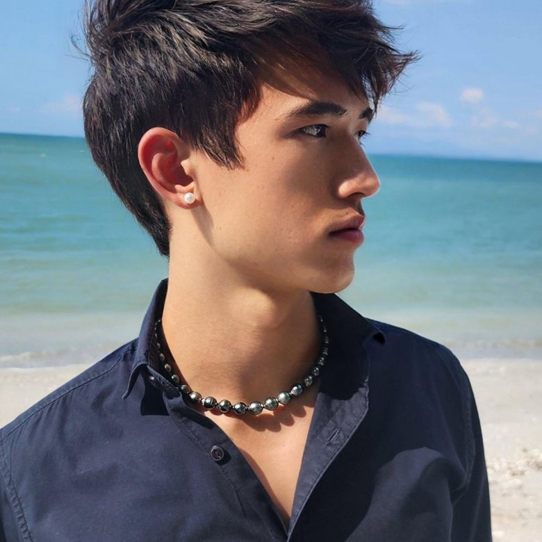 Collana Horizon Nero con Perla di Tahiti barocca da uomo - 3