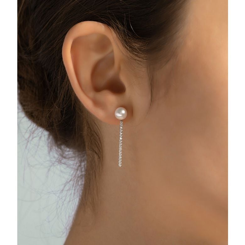 Orecchini Pendenti Rêverie - Oro Bianco, Diamanti & Perle Akoya - 4