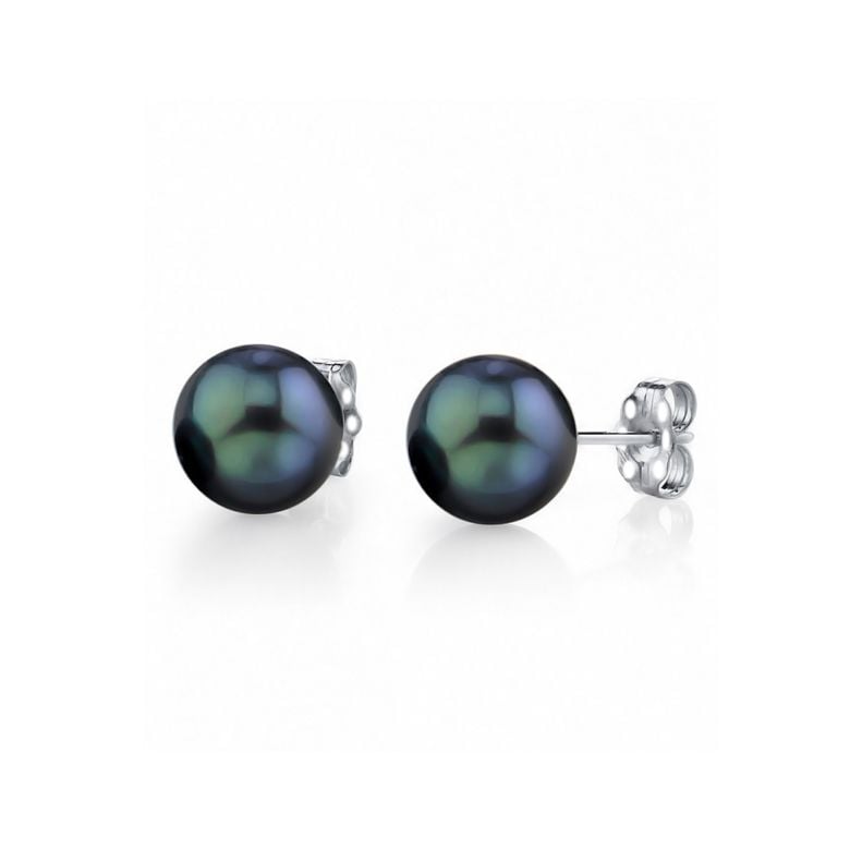 Orecchini perla Akoya nere Japon 7/7.5mm. AAA, Oro bianco - 1