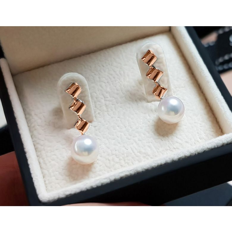 Orecchini Pendenti Alisa - Perle Akoya Bianche 7/7.5mm AAA - Farfalla Oro Rosa - 5