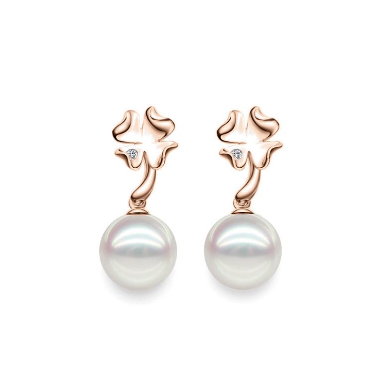 Orecchini Pendenti Take a look ! - Perle Akoya Bianche 7.5/8mm AAA - Farfalla Oro Rosa - 1