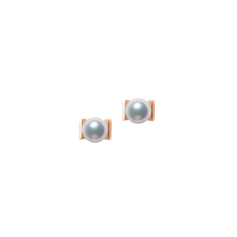 Orecchini A Lobo Hiroba - Perle Akoya Bianche 7/7.5mm AAA - Farfalla Oro Rosa - 1