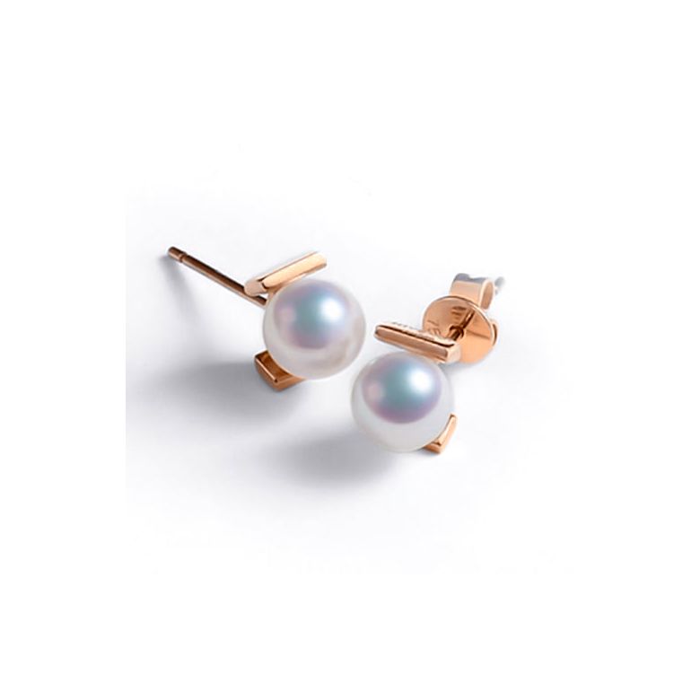 Orecchini A Lobo Hiroba - Perle Akoya Bianche 7/7.5mm AAA - Farfalla Oro Rosa - 3