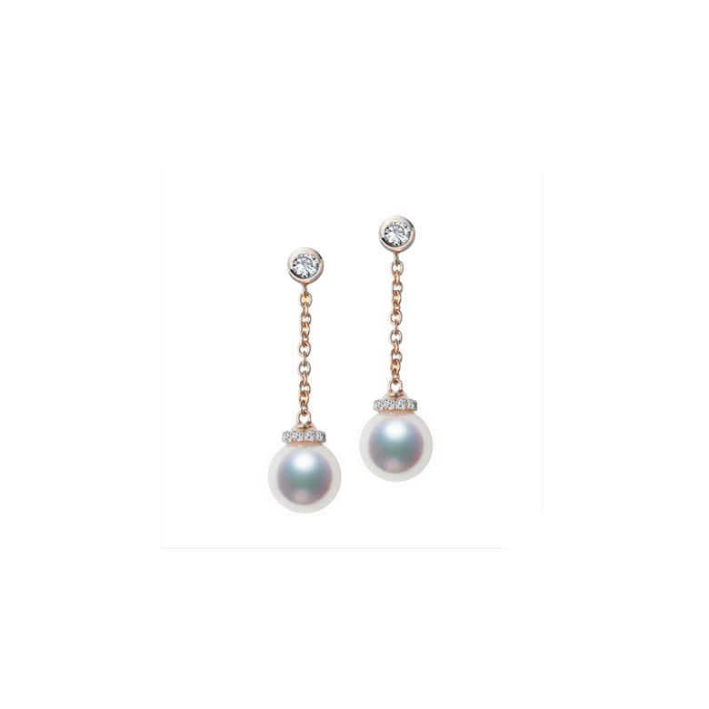 Orecchini Pendenti Daisaku - Perle Akoya Bianche 7/7.5mm AAA - Farfalla Oro Rosa - 1
