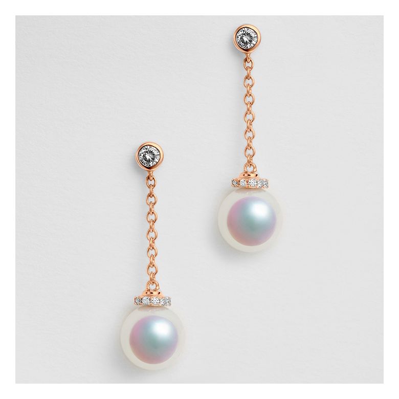 Orecchini Pendenti Daisaku - Perle Akoya Bianche 7/7.5mm AAA - Farfalla Oro Rosa - 4
