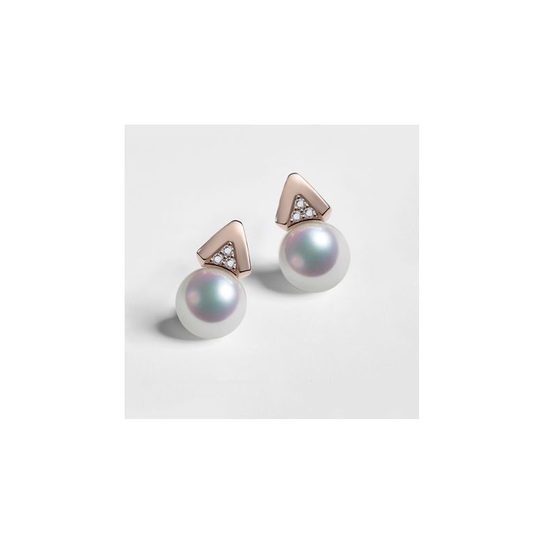 Orecchini Pendenti Tsuguka - Perle Akoya Bianche 8/8.5mm AAA - Farfalla Oro Rosa - 1