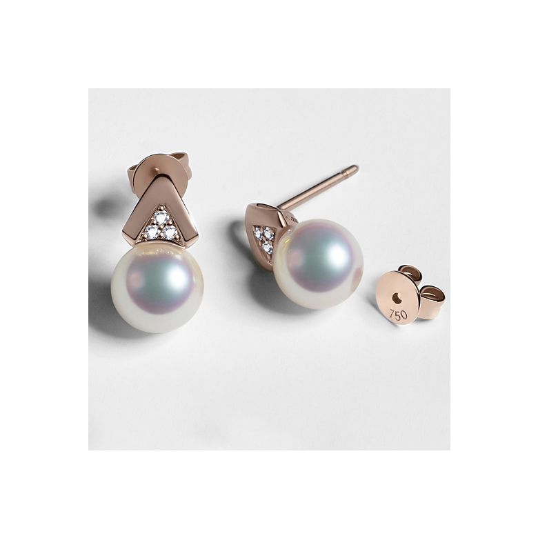 Orecchini Pendenti Tsuguka - Perle Akoya Bianche 8/8.5mm AAA - Farfalla Oro Rosa - 3
