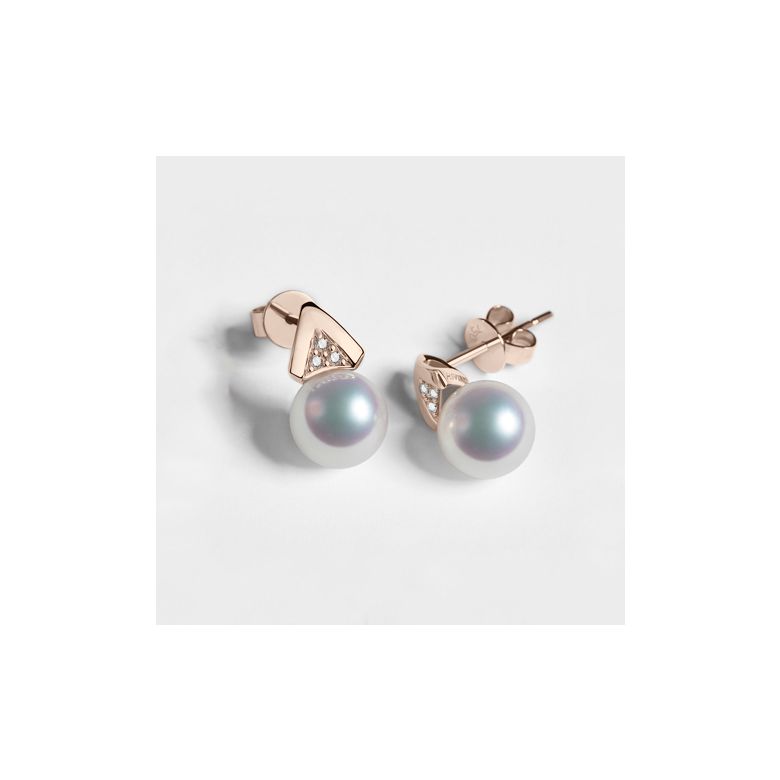 Orecchini Pendenti Tsuguka - Perle Akoya Bianche 8/8.5mm AAA - Farfalla Oro Rosa - 5
