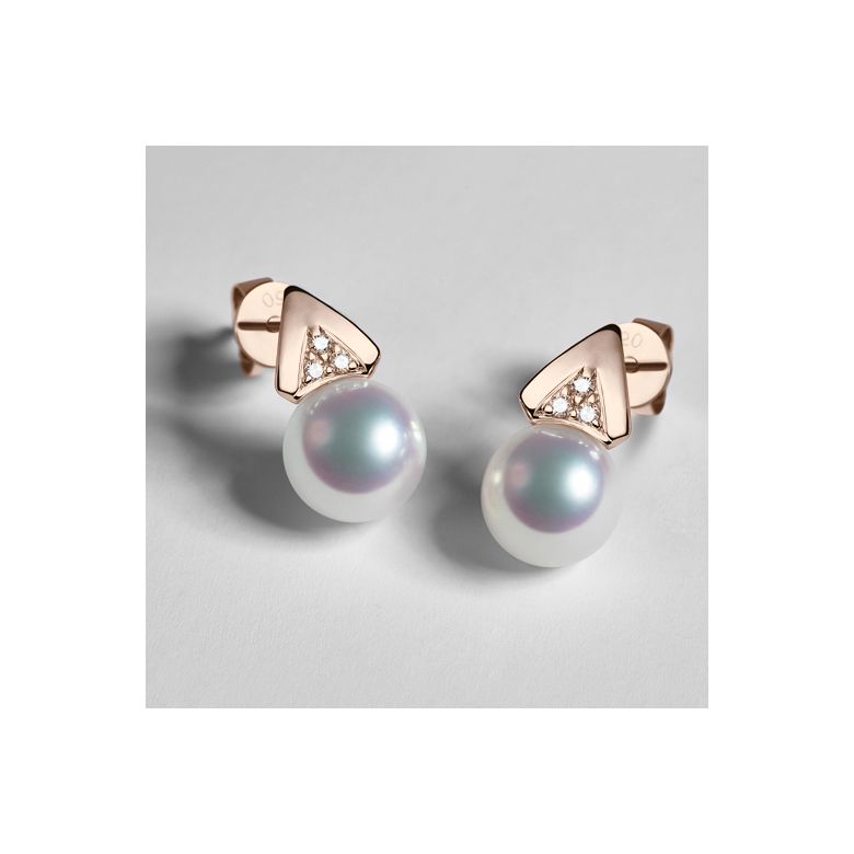 Orecchini Pendenti Tsuguka - Perle Akoya Bianche 8/8.5mm AAA - Farfalla Oro Rosa - 6