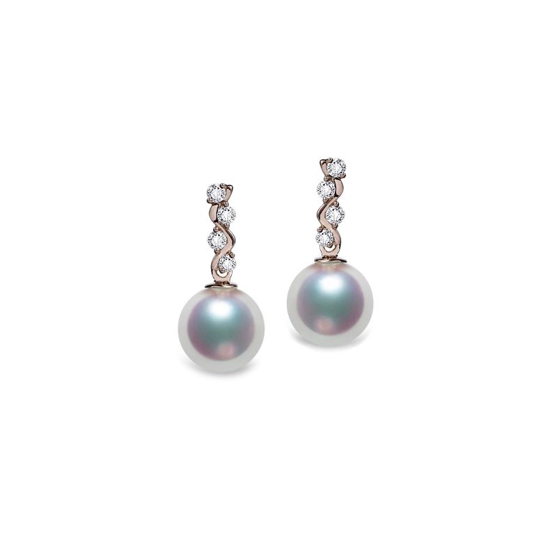 Orecchini Pendenti Miya - Perle Akoya Bianche 7.5/8mm AAA - Farfalla Oro Rosa - 1