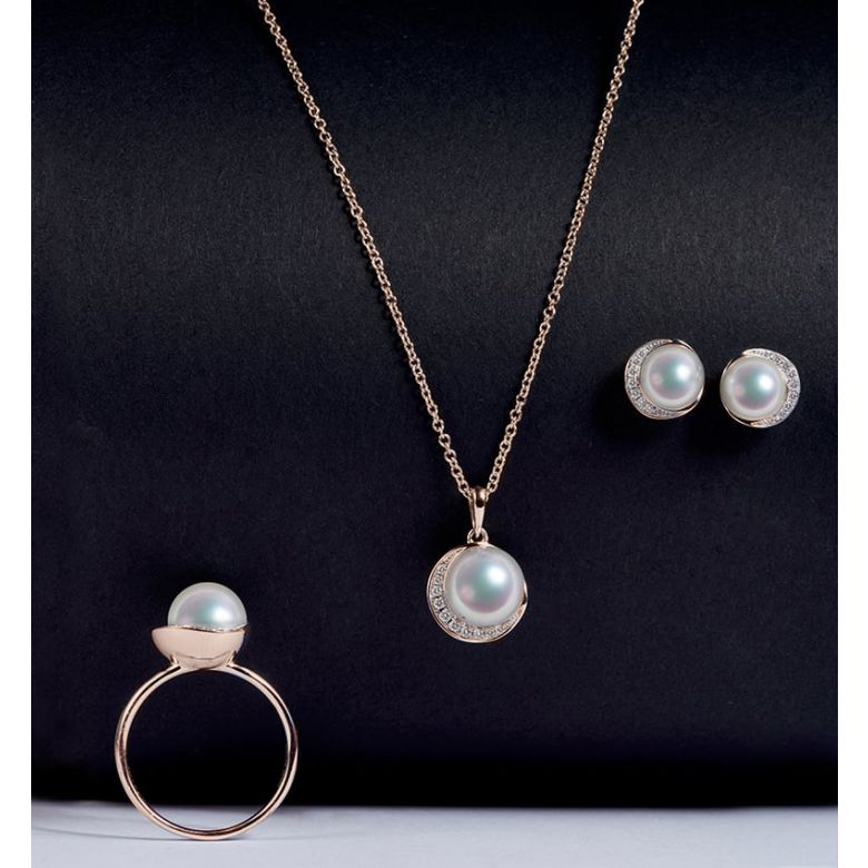 Orecchini Hinata - Perle Akoya su Corona in Oro Rosa e Diamanti - 3