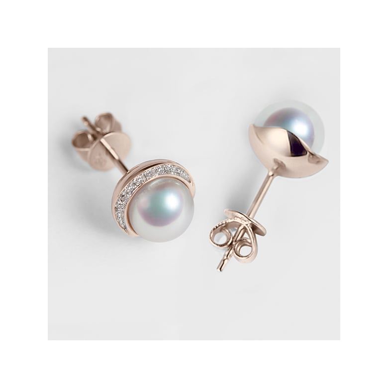 Orecchini Hinata - Perle Akoya su Corona in Oro Rosa e Diamanti - 4