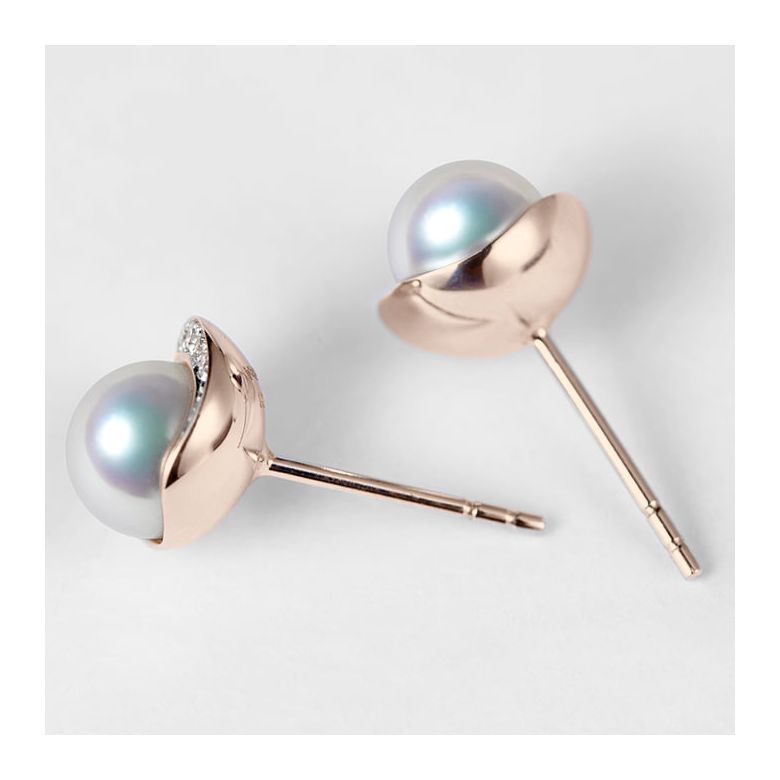 Orecchini Hinata - Perle Akoya su Corona in Oro Rosa e Diamanti - 5