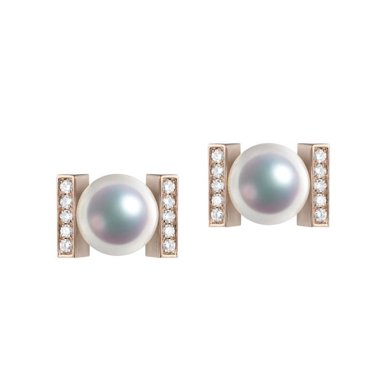 Orecchini A Lobo Otohiko - Perle Akoya Bianche 7/7.5mm AAA - Farfalla Oro Rosa - 1