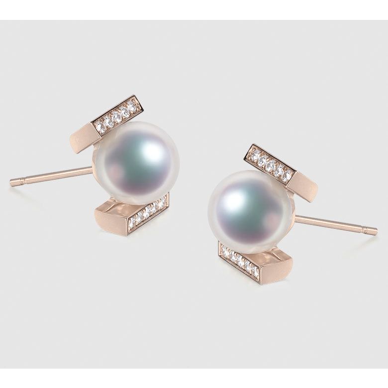 Orecchini A Lobo Otohiko - Perle Akoya Bianche 7/7.5mm AAA - Farfalla Oro Rosa - 5