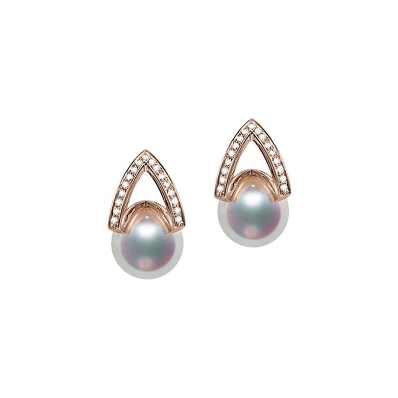 Orecchini Pendenti Masako - Perle Akoya Bianche 8/8.5mm AAA - Farfalla Oro Rosa - 1