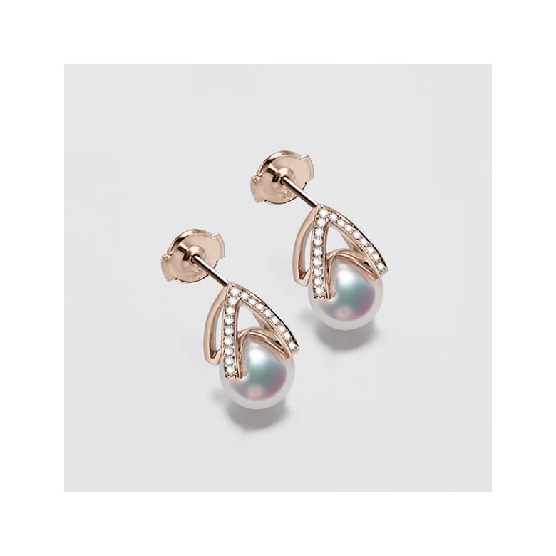Orecchini Pendenti Masako - Perle Akoya Bianche 8/8.5mm AAA - Farfalla Oro Rosa - 3