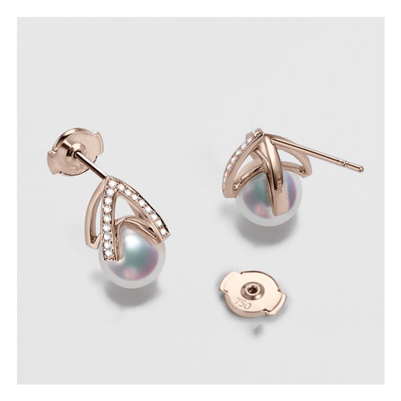 Orecchini Pendenti Masako - Perle Akoya Bianche 8/8.5mm AAA - Farfalla Oro Rosa - 4