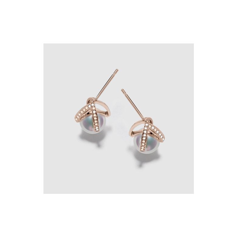 Orecchini Pendenti Masako - Perle Akoya Bianche 8/8.5mm AAA - Farfalla Oro Rosa - 7