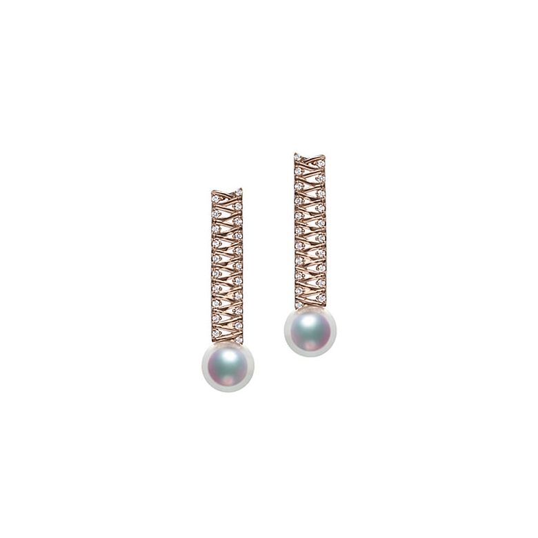 Orecchini Pendenti Hatsune Miku - Oro Rosa, Diamanti & Perle Akoya - 1